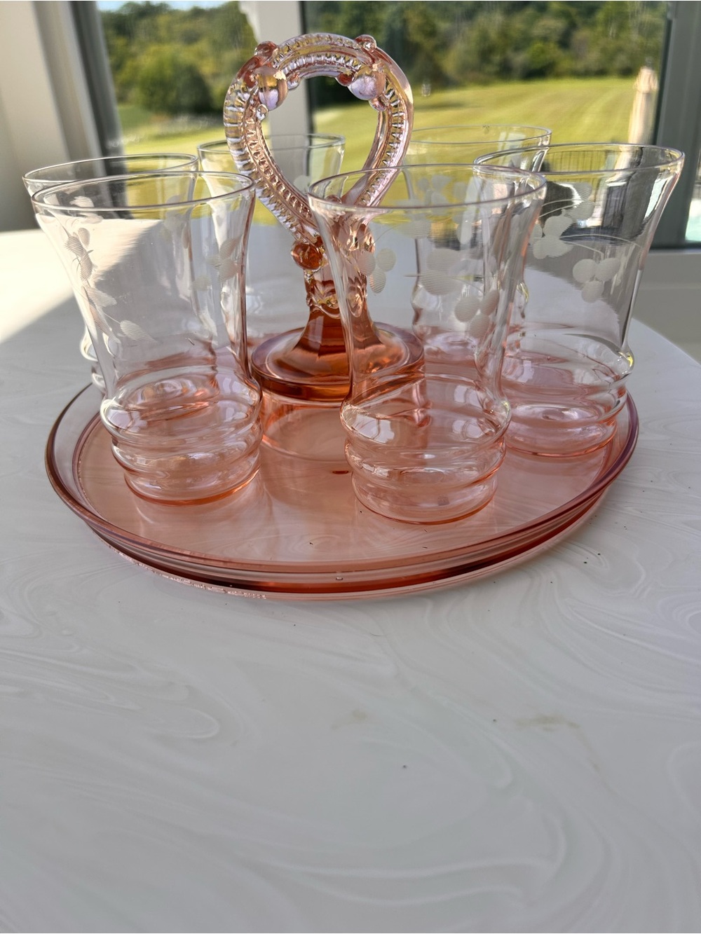 Anchor Hocking Mayfair Bridge Poker tray Tumbler set 1930s pink depression glass